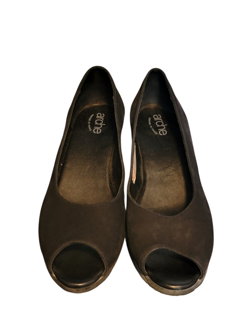 Arche Black Suede Wedge Peep Toe Pumps Heels Shoes Size 39 US 8 - Picture 2 of 11